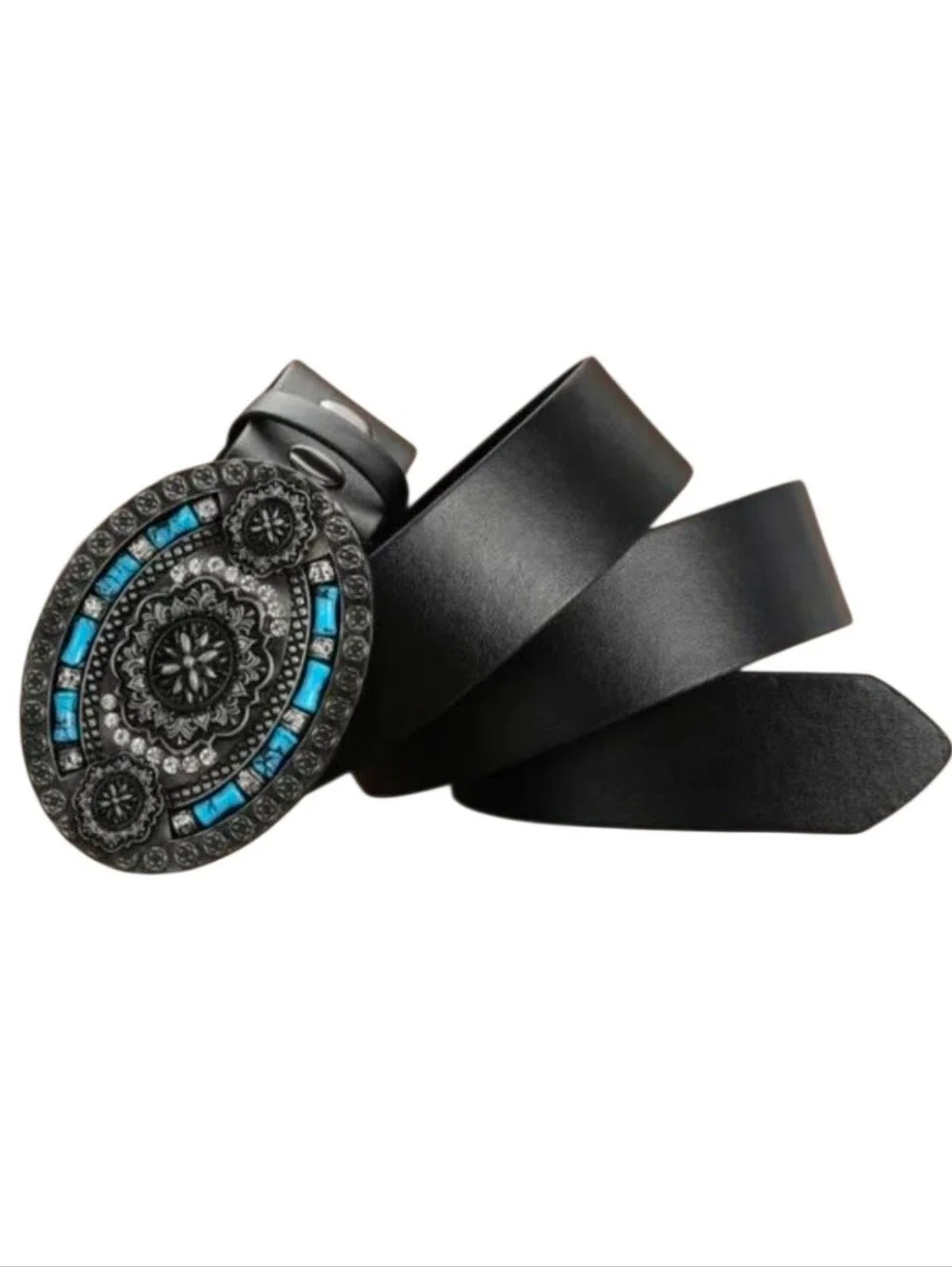 Women's Black Western Faux Turquoise Stone Belt